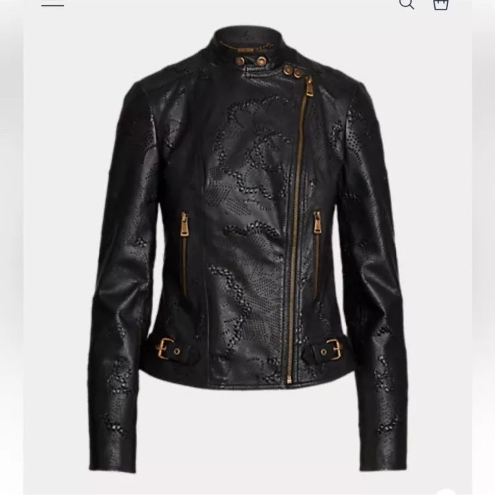 Ralph Lauren Black label Jacket Leather Moto Biker Black size 4 - Picture 4 of 16